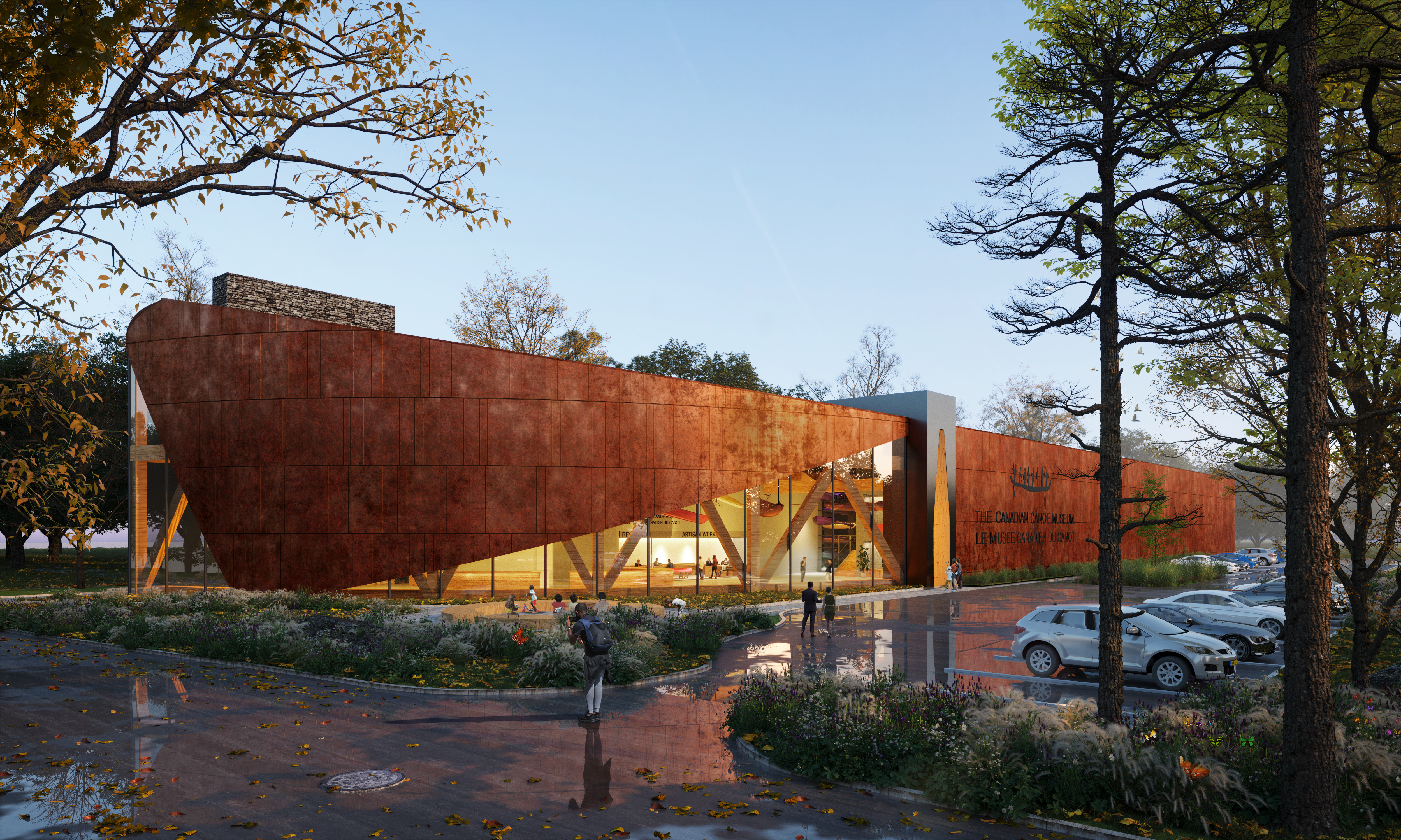Rendering of the exterior of the new Canadian Canoe Museum to open in Peterborough, Ont., in the summer of 2023.