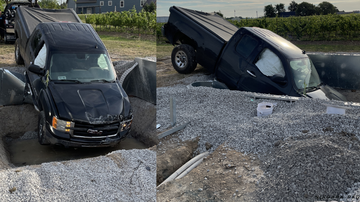 Police charged a 36-year-old with dangerous operation of a vehicle after slamming his truck into a swimming pool at a Niagara-on-the-Lake residence on July 27, 2022.