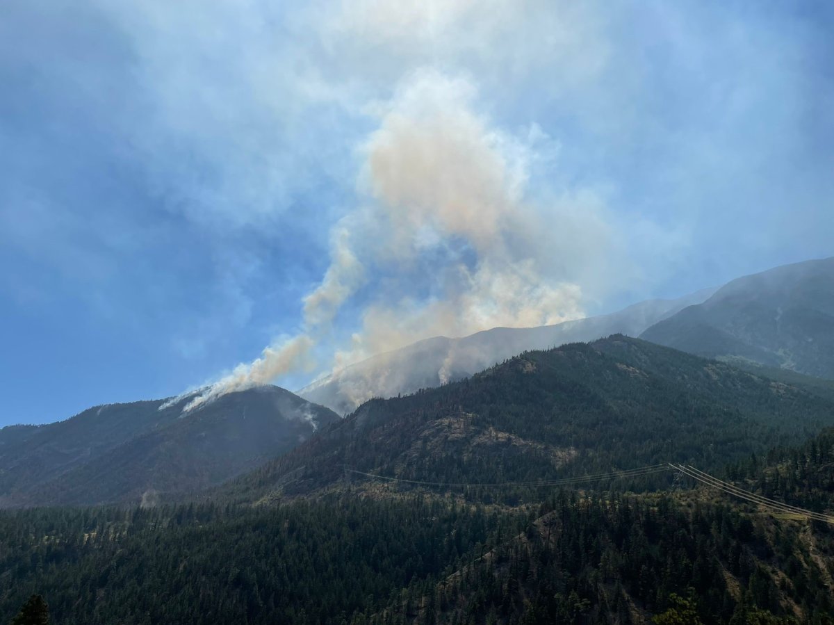 Smoke rises from the Nohomin Creek wildfire near Lytton on July 29, 2022.