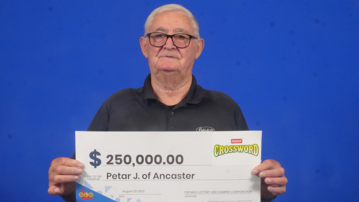 Petar Jovanovic of Ancaster is celebrating after winning a $250,000 top prize in OLG's Instant Crossword scratch game.