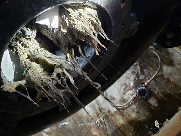 This photo shows a Halifax wastewater pump station overwhelmed and clogged with rags and wipes.