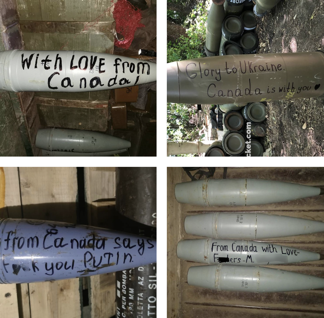 Ukrainian rockets with messages from Canadian donors.