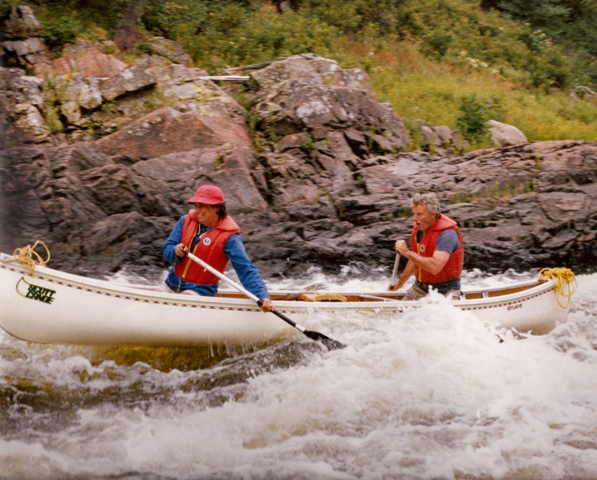 Shelagh Grant and John Grant paddle down a river. The Grant family has made a $250,000 to the new Canadian Canoe Museum being built in Peterborough, Ont.