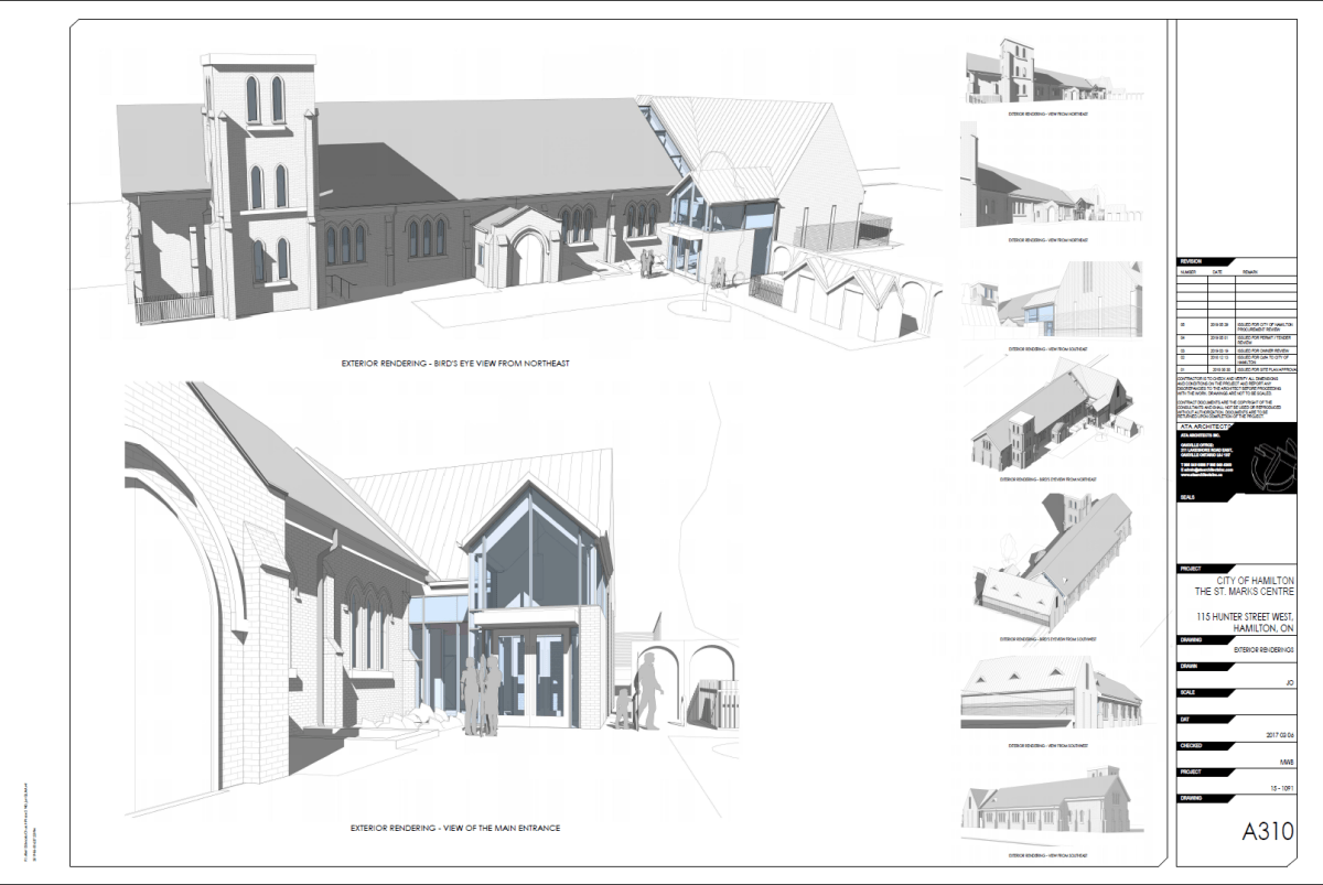 Blueprints for the planned restoration of St. Mark's Church.
