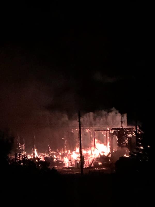 Fire destroyed a church in Fort Chipewyan, Alta., Thursday, Aug. 25, 2022.