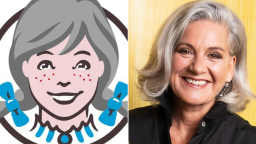 A split image shows the Wendy's mascot alongside a recent image of Lisa LaFlamme. Both have grey hair.