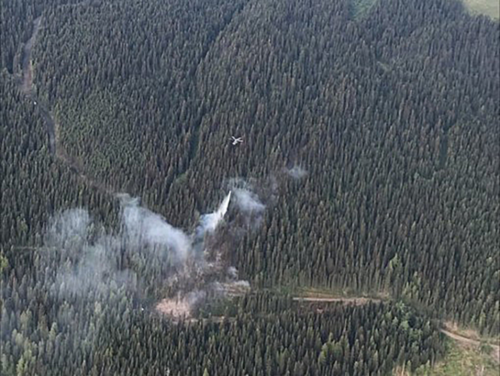 An aerial view of the Vlem Creek wildfire in the North Okanagan.