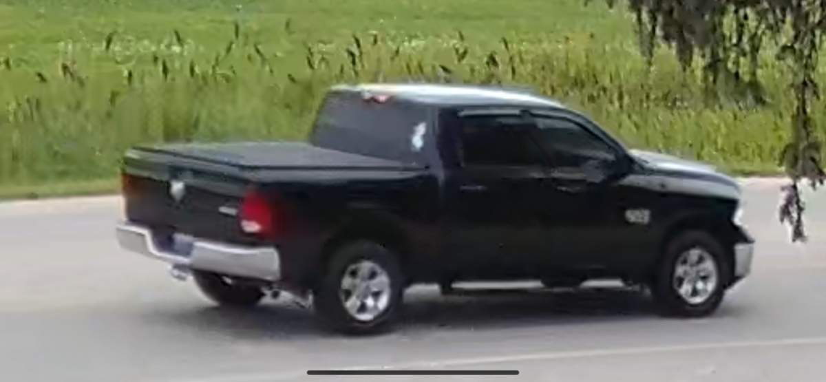 London, Ont., police describe the vehicle as a black Dodge Ram with chrome front and rear bumpers, dark tinted windows, plastic window rain guards and a tonneau cover. Additionally, in the rear window on the passenger side, the vehicle is reported to have a white sticker showing a character similar to Olaf from the Disney movie Frozen.