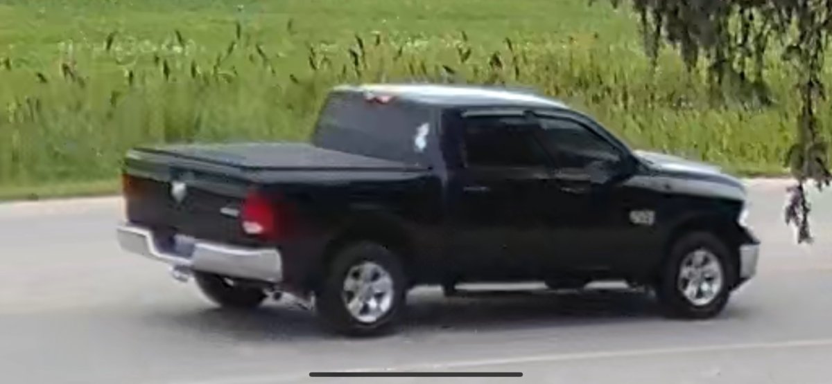 London, Ont., Police describe the vehicle as a black Dodge Ram with chrome front and rear bumpers, dark tinted windows, plastic window rain guards and a tonneau cover. Additionally, in the rear window on the passenger side, the vehicle is reported to have a white sticker showing a character similar to "Olaf" from the Disney movie Frozen.