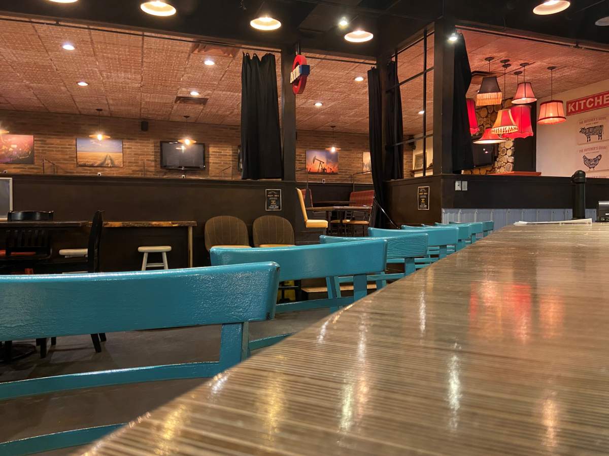 The bar at the Blind Beggar Smokehouse.