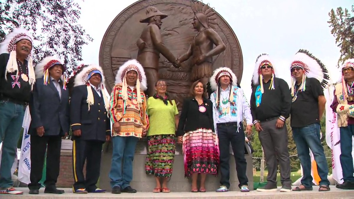 A monument marking the signing of Treaty Six was unveiled in Edmonton Aug. 21, 2022.