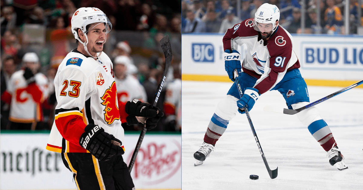 (L-R) The Calgary Flames have sent Sean Monahan to the Montreal Canadains while acquiring Nazem Kadri from the Colorado Avalanche according to multiple reports on Aug. 18, 2022.