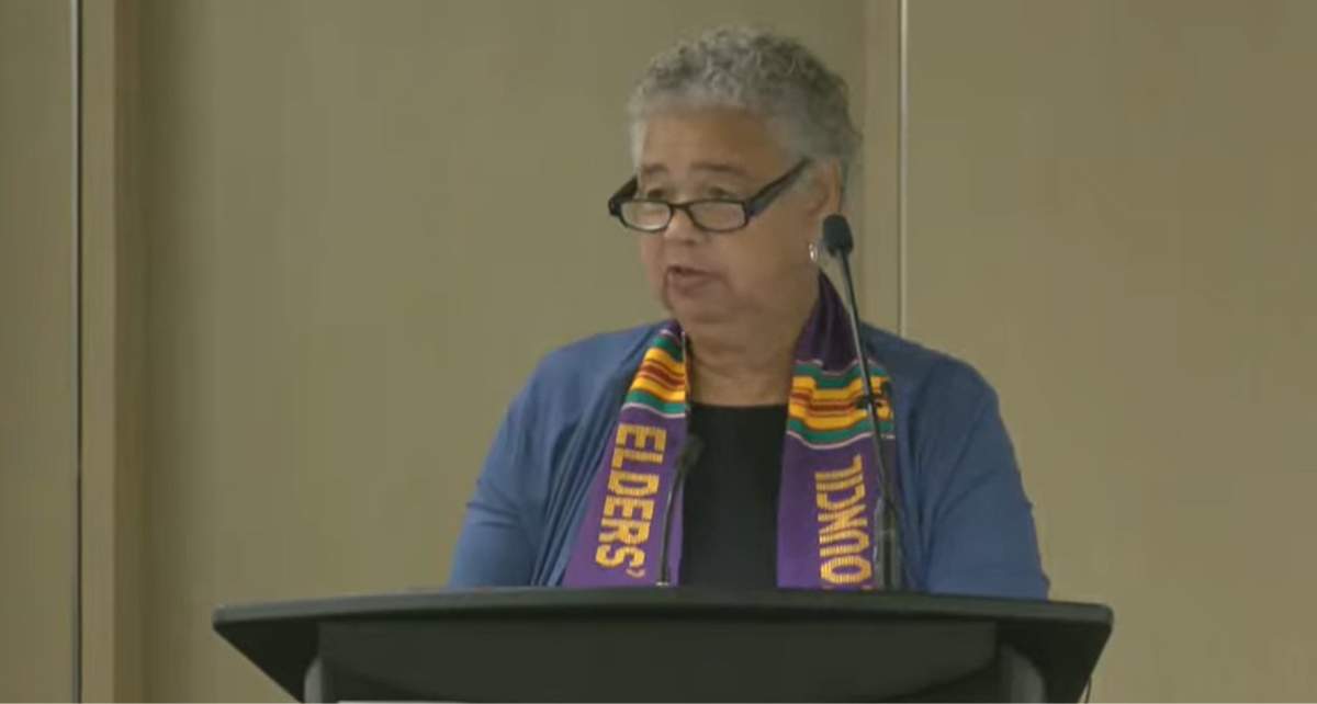 Shelburne’s Louise Delisle speaks at the 2022 Emancipation Day ceremony in Nova Scotia.
