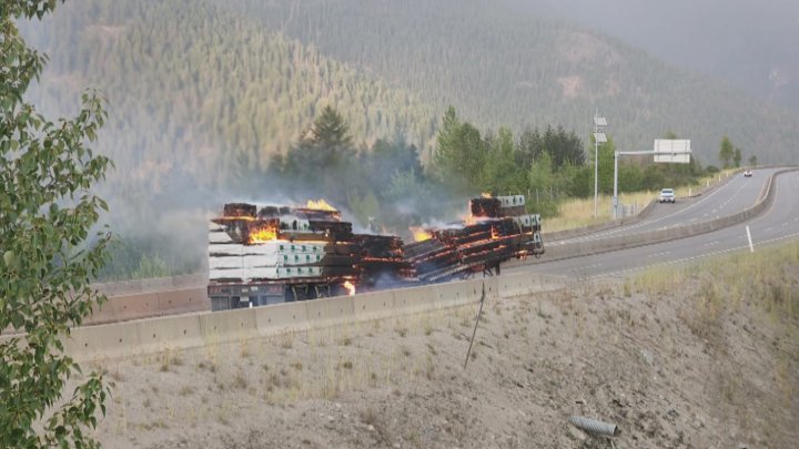 Semi-trailer fire on Okanagan Connector causes chaos | Globalnews.ca