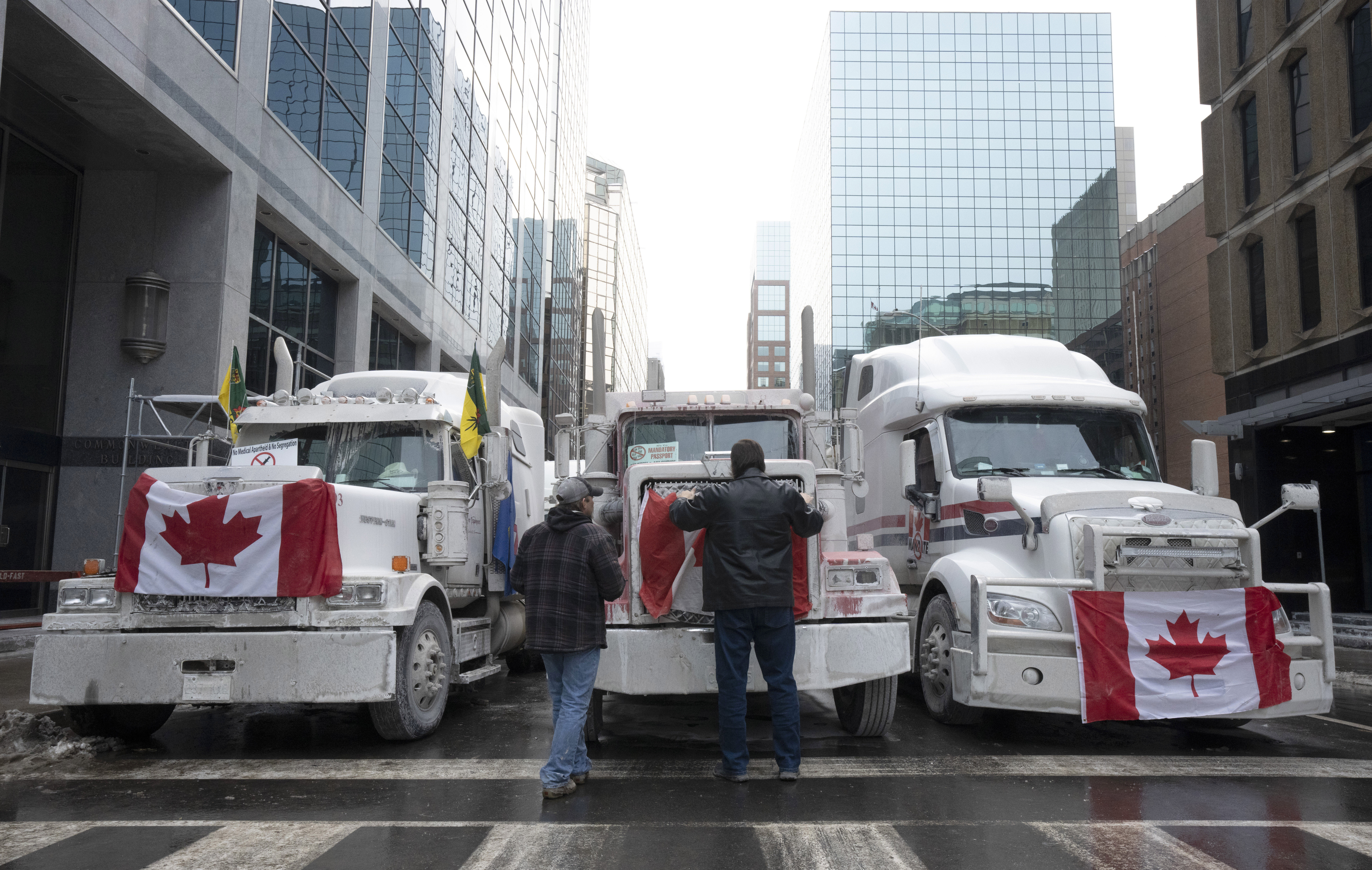 Participants in the Ottawa blockade are seen on the street.
