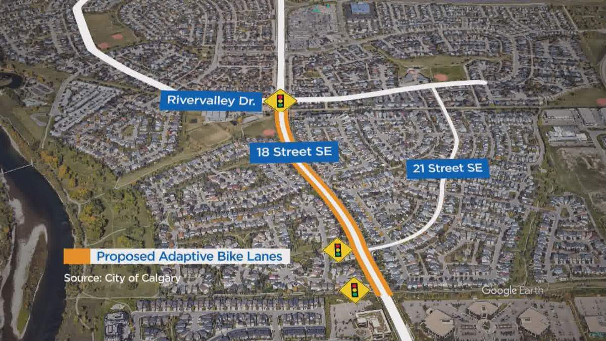 The City of Calgary’s adaptive bike lane pilot project in Riverbend.
