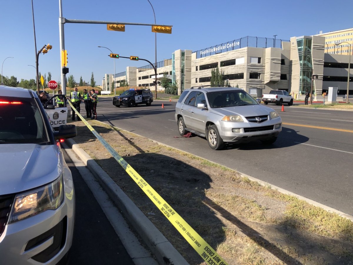 A pedestrian is in serious but stable condition after a vehicle hit her near Foothills Medical Centre in northwest Calgary.