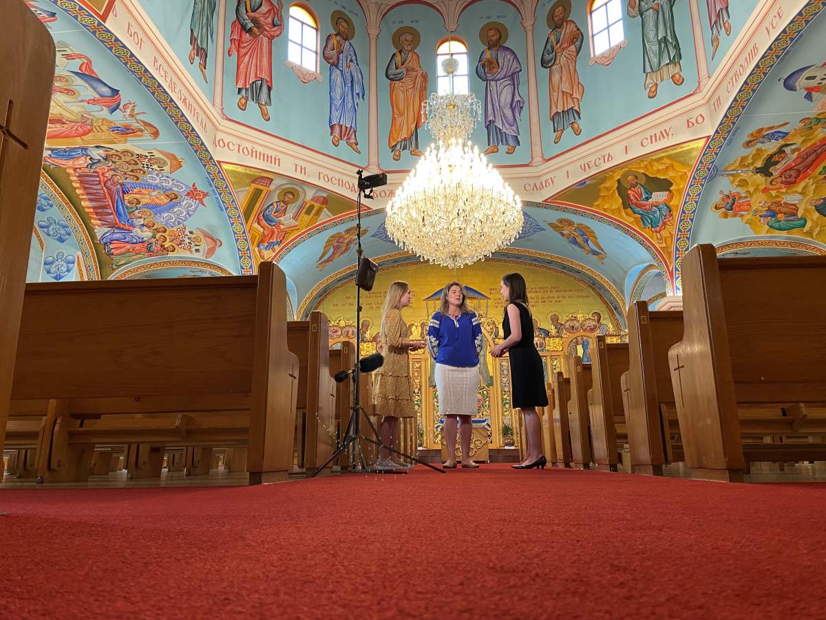 Performers practice in Ukrainian Church ahead of the weekend concert.