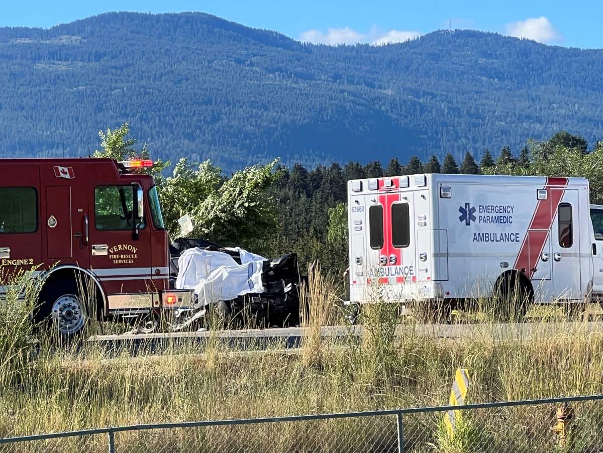 Traffic is slowly being moved past the wreckage but that portion of Highway 97 will mostly be closed for several hours as the investigation continues.