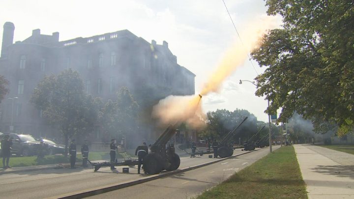 A 96-gun salute was organized in Toronto on Tuesday afternoon.