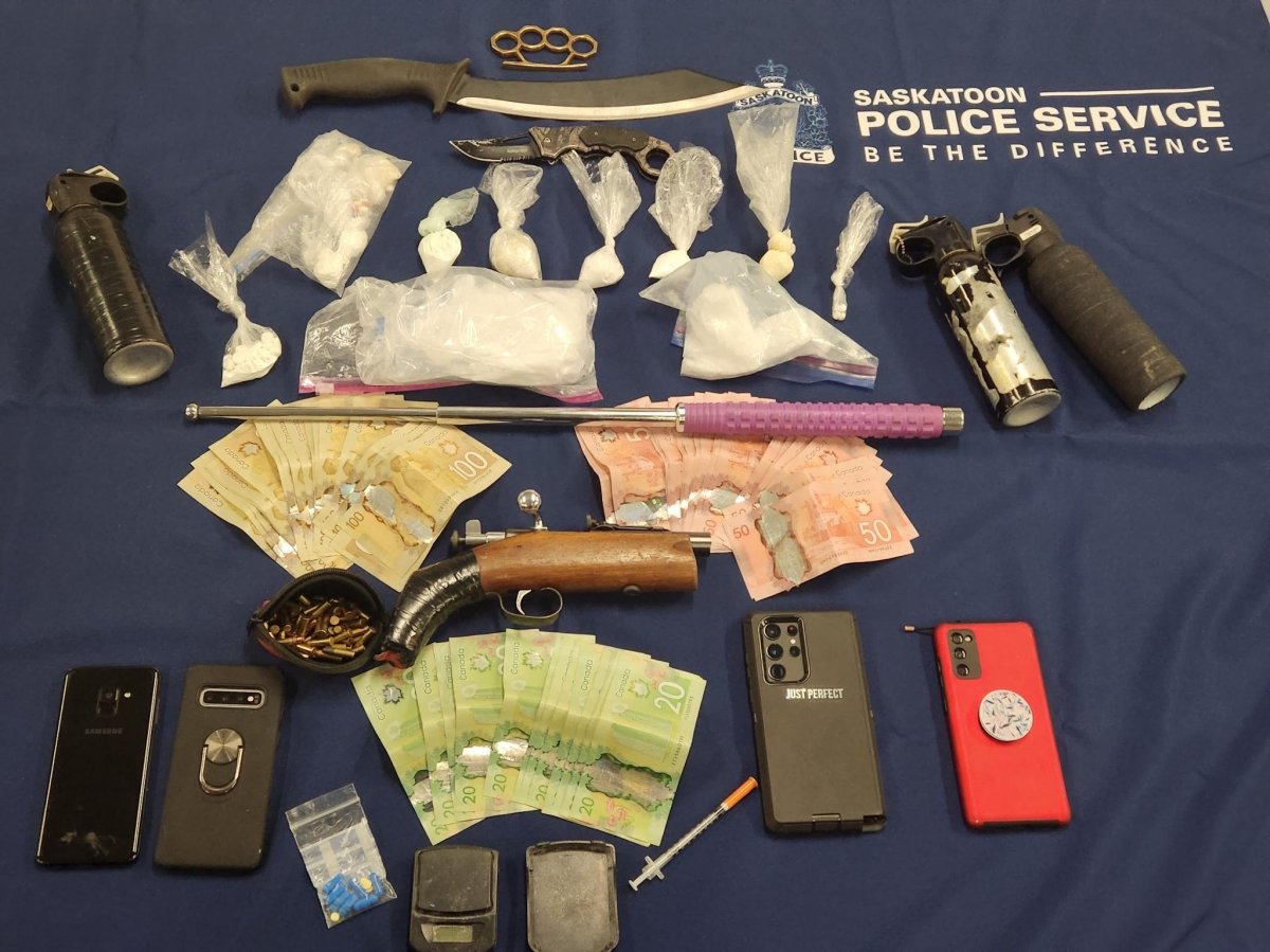 The Saskatoon Police Service seized various drugs, weapons, and drug trafficking paraphernalia on Wednesday.