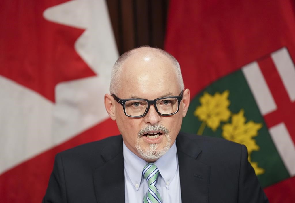 Dr. Kieran Moore, Ontario's Chief Medical Officer of Health speaks at a press conference during the COVID-19 pandemic, at Queen’s Park in Toronto on Monday, April 11, 2022. THE CANADIAN PRESS/Nathan Denette.