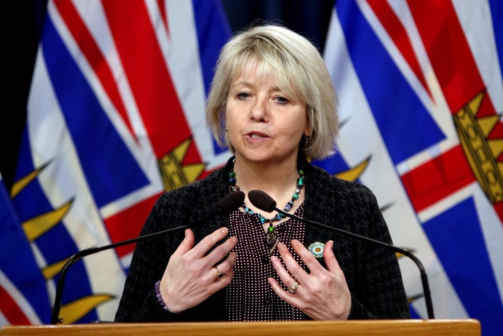 Provincial health officer Dr. Bonnie Henry speaks in the press theatre at the British Columbia legislature in Victoria, Thursday, March 10, 2022.