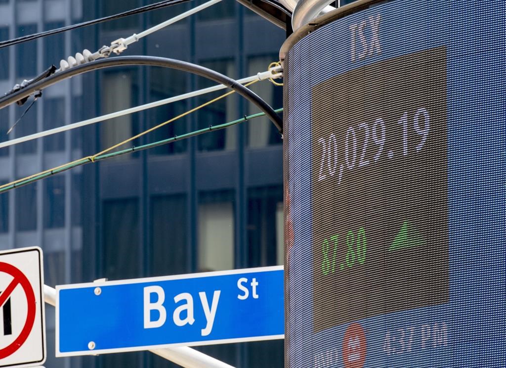 A signboard displays the TSX close in Toronto, Friday, June 4, 2021. THE CANADIAN PRESS/Frank Gunn.
