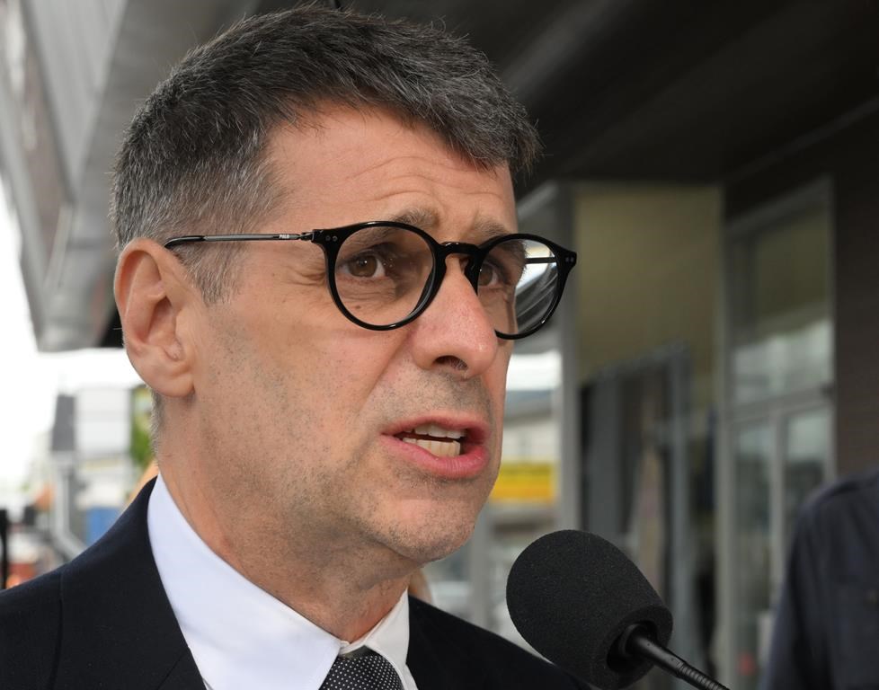 Conservative Party of Quebec Leader Éric Duhaime speaks during a news conference, Tuesday, Sept. 20, 2022, in St-Georges, Que. THE CANADIAN PRESS/Jacques Boissinot.