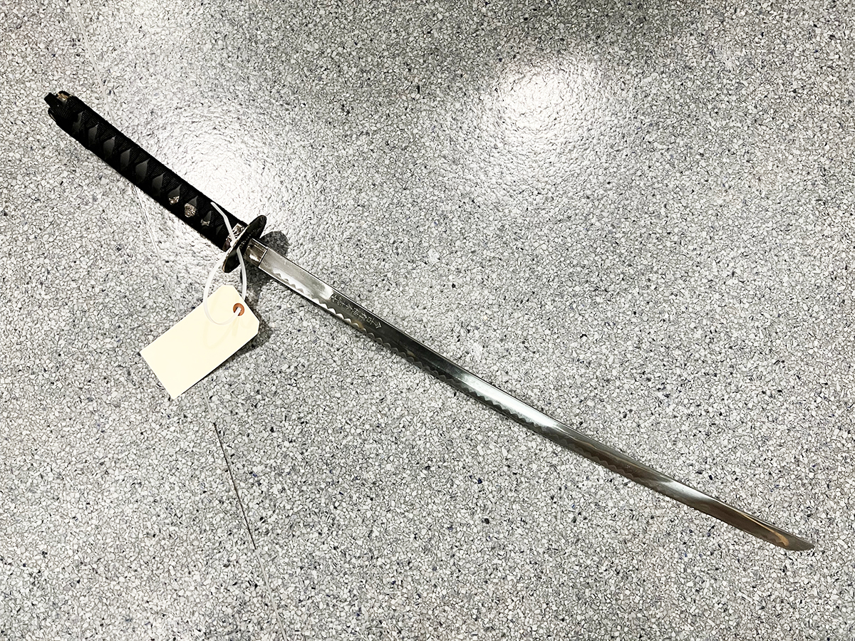 Victoria police say a 12-year-old boy found this sword in the bushes along the E&N trail. 