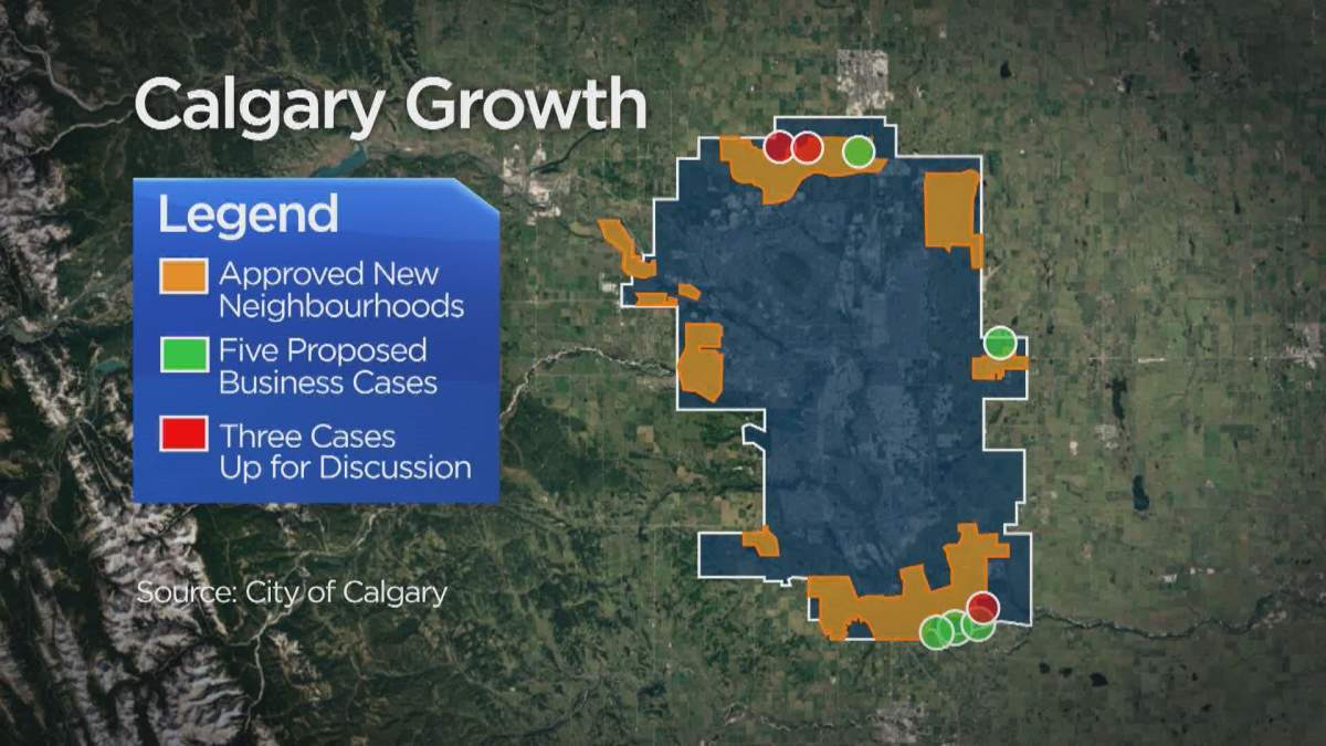 A map of Calgary showing the three proposed communities recommended for approval by city administration as well as the five approved earlier this year.