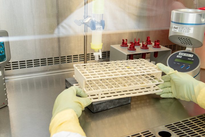 Preparing the COVID-19 vaccine for use in the nebulizer.