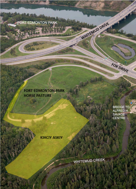 Map of the kihciy askiy site in Edmonton, Alta.