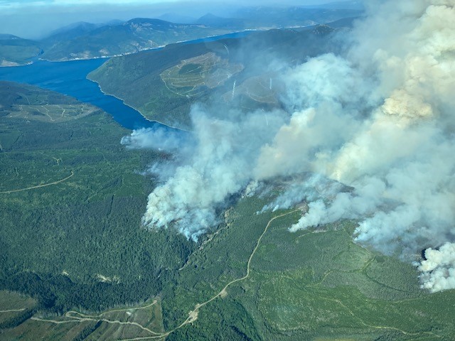 An aerial view on Sept. 1, 2022, of the Battleship Mountain wildfire in northern B.C.