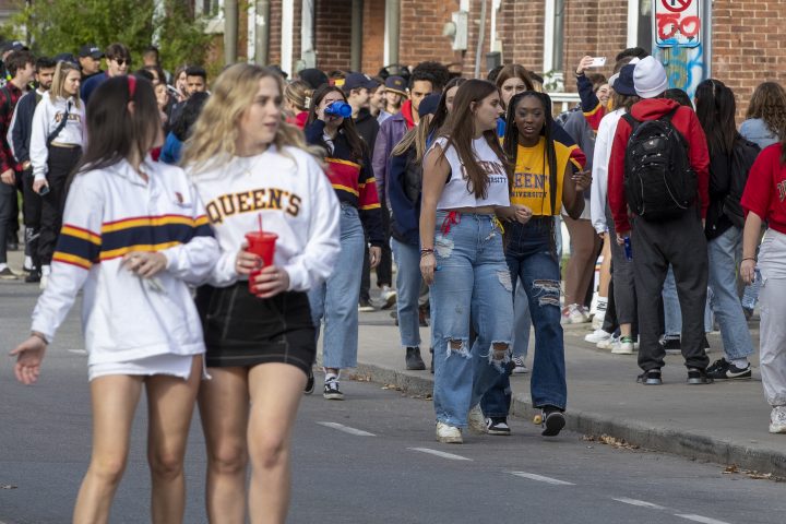 Queen's University students partying during a faux-homecoming event in the University District in Kingston, Ontario on Saturday October 23, 2021. 