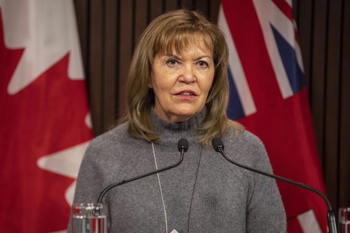 Christine Elliott attends a press briefing at the Ontario Legislature in Toronto, Friday, Dec. 10, 2021.
