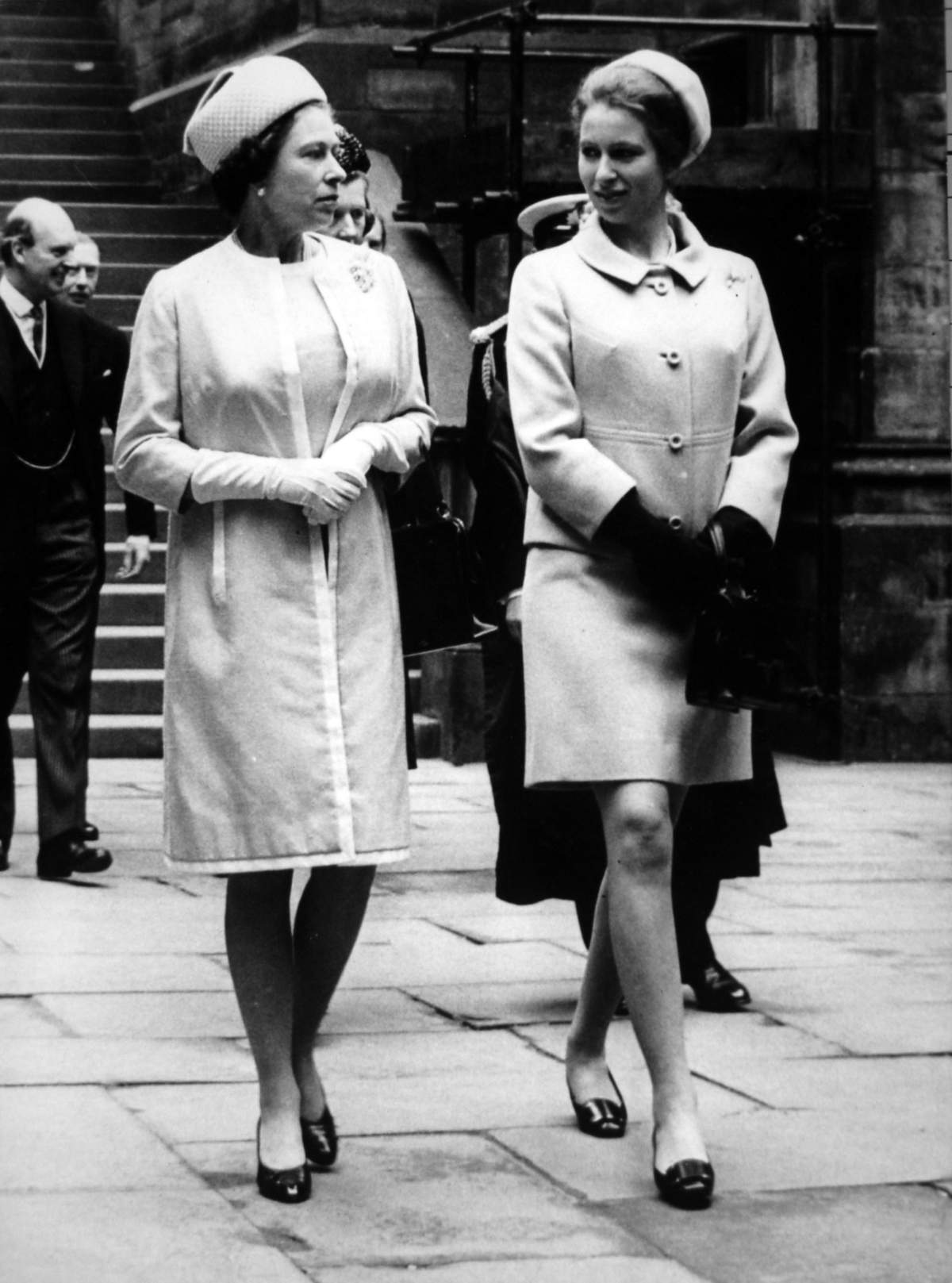 Queen Elizabeth II and Princess Anne leaving the Assembly Hall in Edinburgh after the second day of the General Assembly of the Church of Scotland.