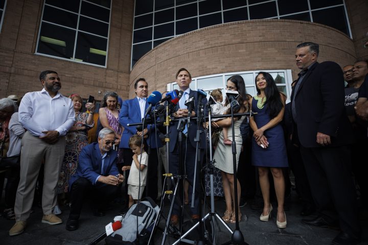 Brampton mayor, Patrick Brown, speaks during a press conference to announce his intention to re-run for mayorship, at city hall in Brampton, Ont., on Monday, July 18, 2022. 