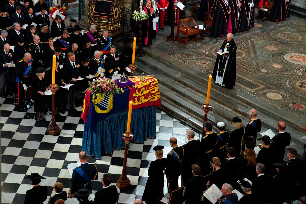 Archbishop of Canterbury, the Most Reverend Justin Welby speaking during the State Funeral of Queen Elizabeth II, held at Westminster Abbey, London, Monday, Sept. 19, 2022. (Gareth Fuller/Pool Photo via AP)