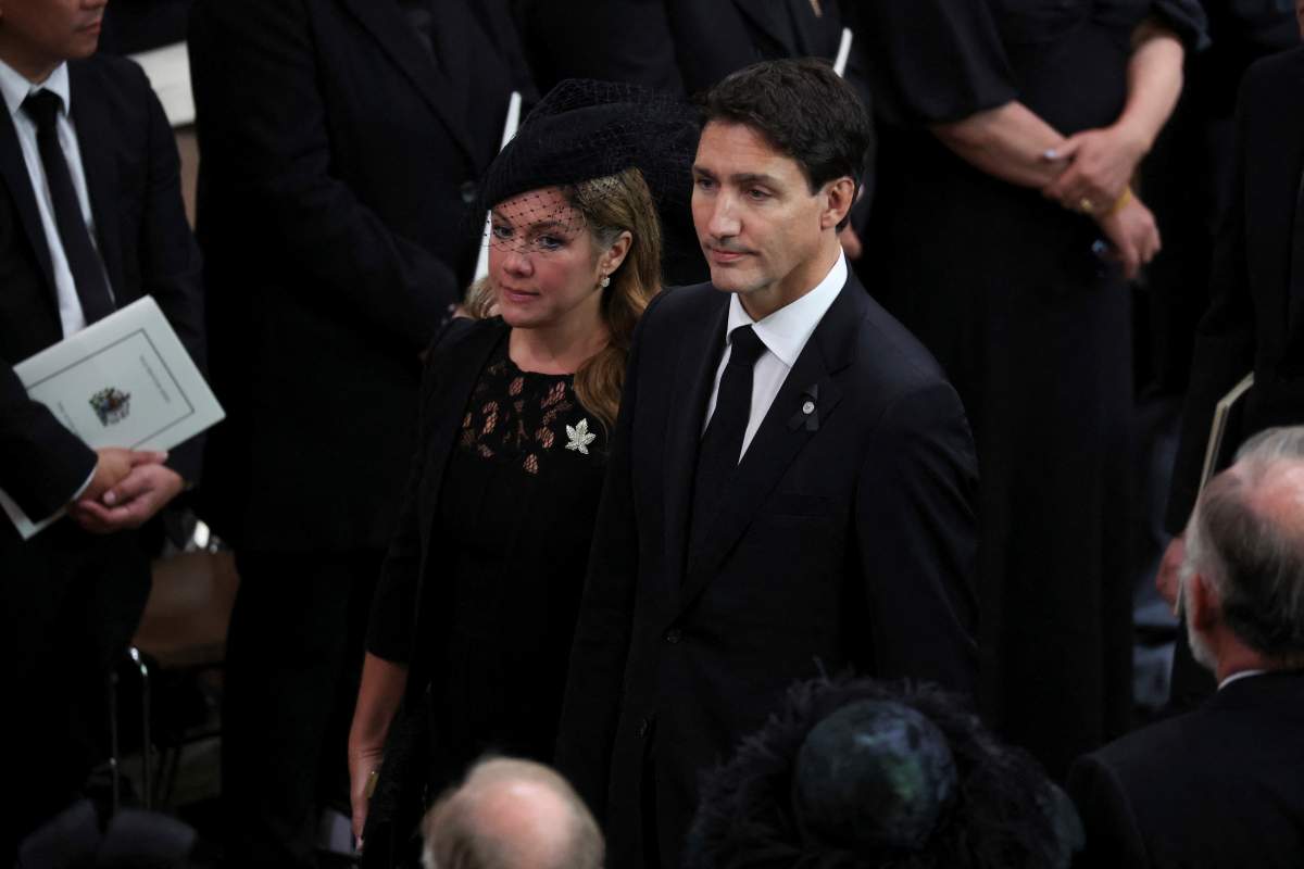 Canada’s Prime Minister Justin Trudeau and his wife Sophie attend the funeral of Queen Elizabeth II, at the Westminster Abbey, in London Monday, Sept. 19, 2022. (Phil Noble/Pool Photo via AP)