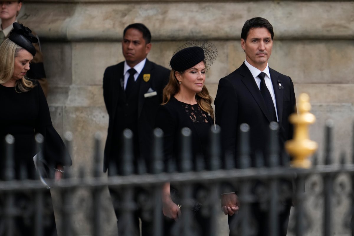 Canada’s Prime Minister Justin Trudeau and his wife Sophie Gregoire leave Westminster Abbey after the funeral service for Queen Elizabeth II in central London, Monday, Sept. 19, 2022.