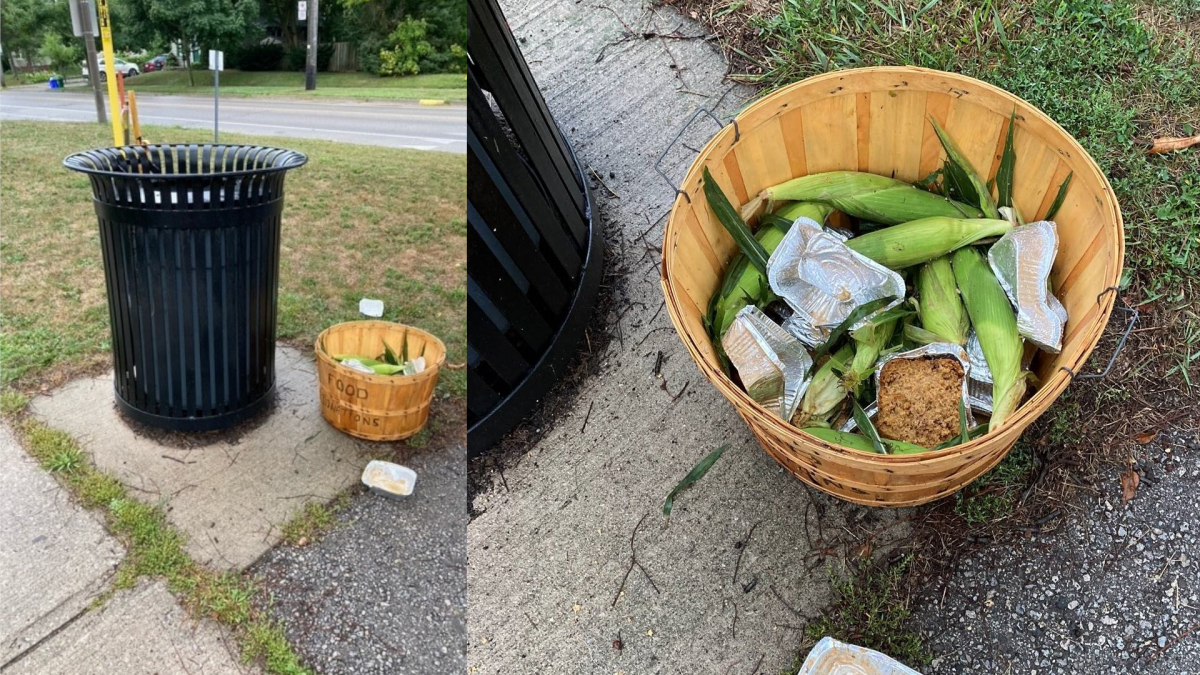 Photo of improperly stored food found by Burlington city staff Sept. 12 2022 on the Centennial Multi-use Trail, a half a block from where a woman was bitten while on her patio at a retirement home on New Street in the Roseland area.