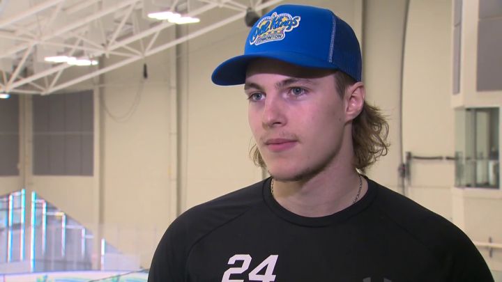 Edmonton Oil Kings defenceman Logan Dowhaniuk speaks to Global News on the first day of training camp on Sept. 1, 2022.