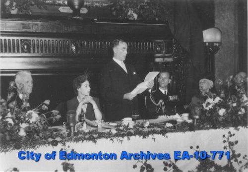 Princess Elizabeth at a dinner during a visit to Edmonton in 1951.