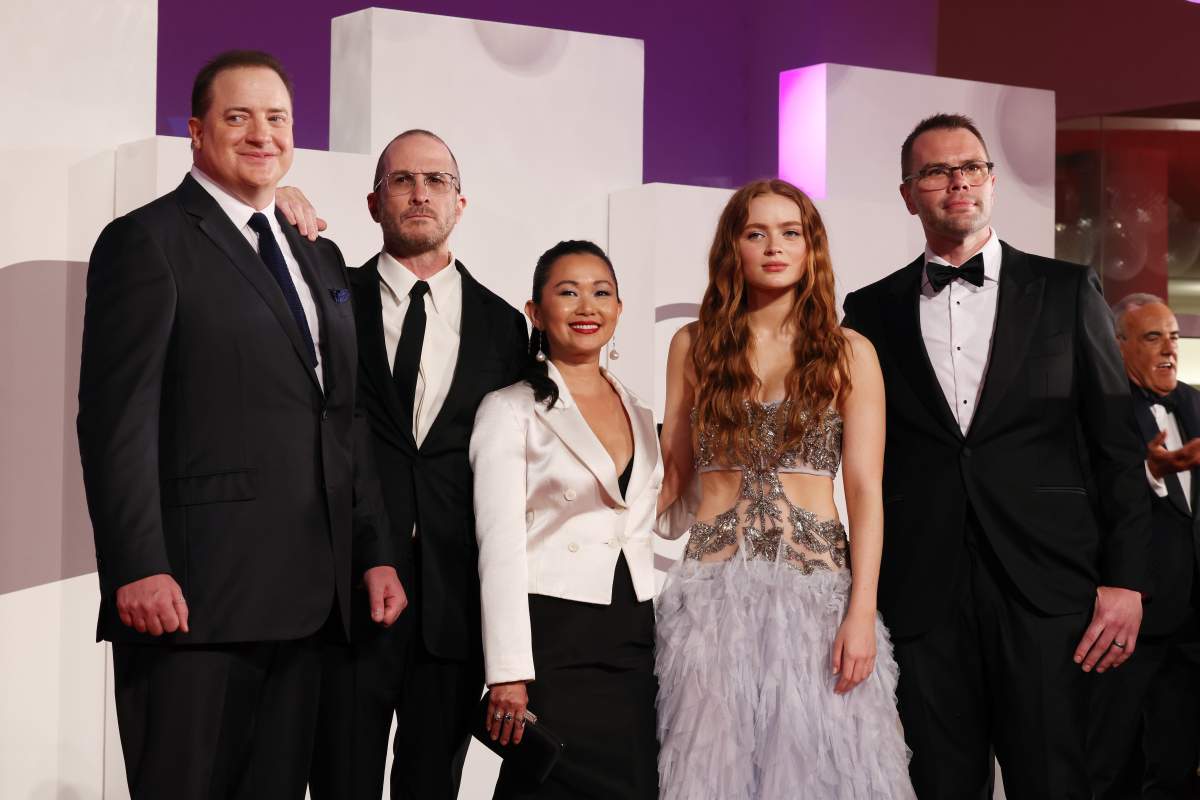 Samuel D. Hunter, Sadie Sink, Hong Chau, director Darren Aronofsky and Brendan Fraser attend "The Whale" red carpet at the 79th Venice International Film Festival on September 04, 2022 in Venice, Italy.