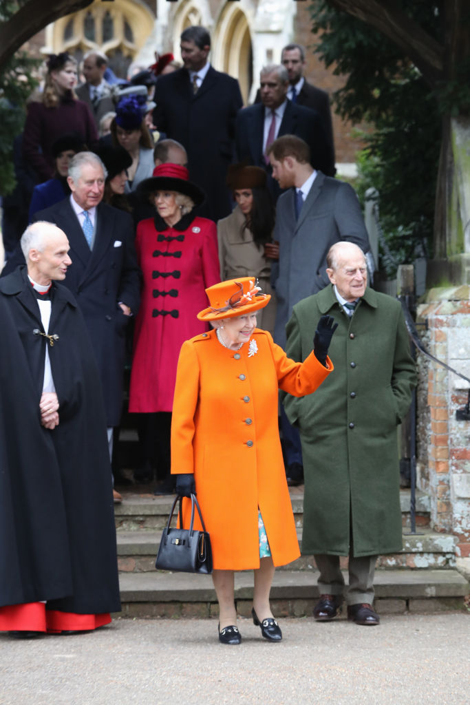Queen Elizabeth II, flanked by many members of the British Royal Family, attend Christmas Day Church service at Church of St Mary Magdalene on December 25, 2017.