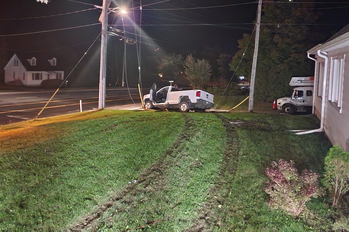 The driver of this truck was charged with impaired driving after crashing into a hydro pole off Lakefield Road in Selwyn Township on Sept. 25, 2022.