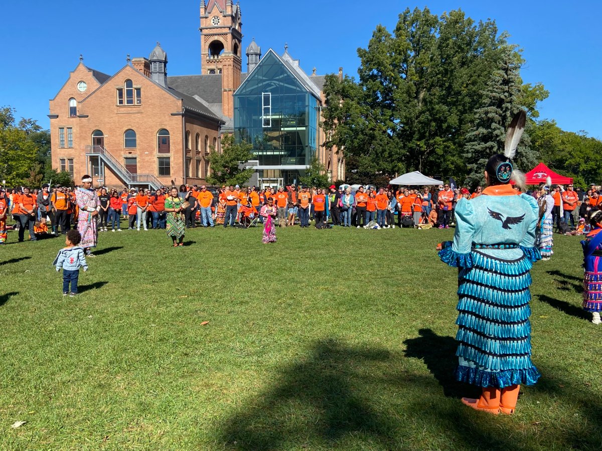 London, Ont., residents gather on The Green in Wortley Village in honouring the second National Day of Truth and Reconciliation on Friday, Sept. 30, 2022.