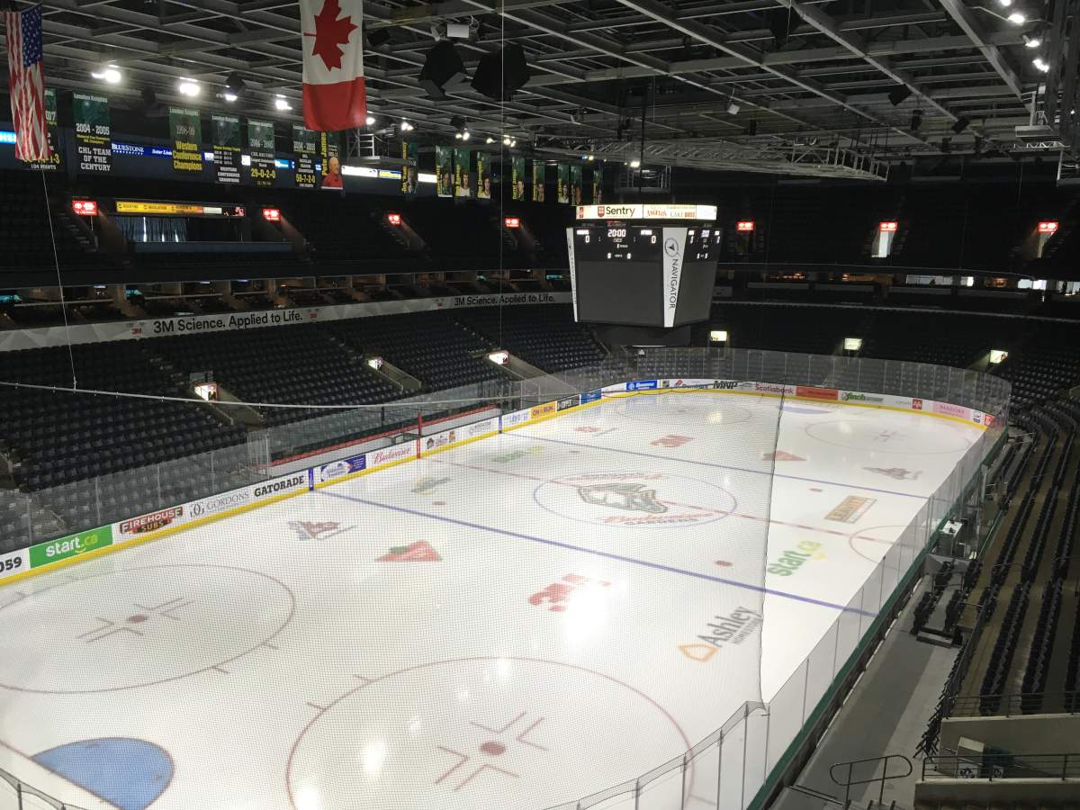 A look from above at the ice at Budweiser Gardens