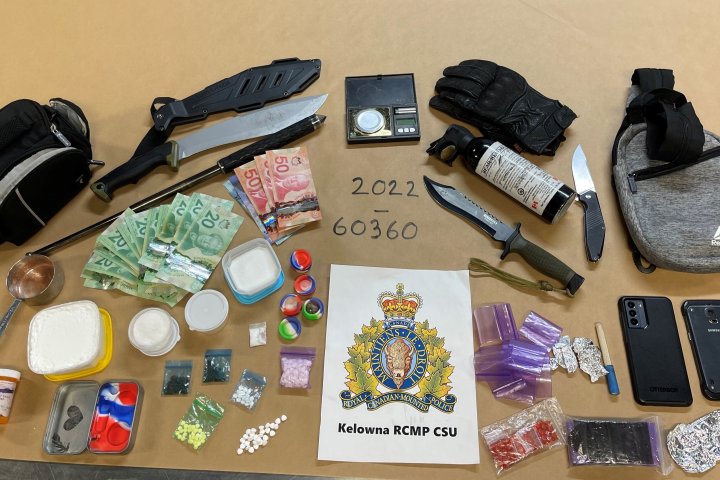 Drugs seized, wanted man who tried hiding behind umbrella arrested, say Kelowna RCMP